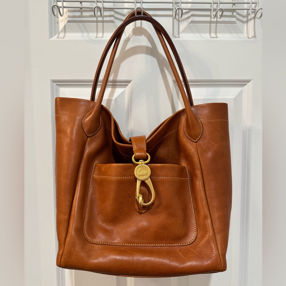 Dooney & Bourke Florentine Leather Logo Lock Tote Shoulder Bag (Natural) - EUC